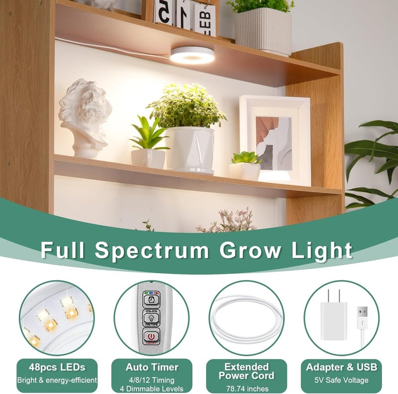 LORDEM Store Grow Light for Indoor Plants, 48 LEDs Ceiling Full Spectrum Plant Light, 5V Corded Growing Lamp with 4/8/12H Auto Switch, 4 Dimmable Brightness Levels, Ideal for Small Plants - Image 4